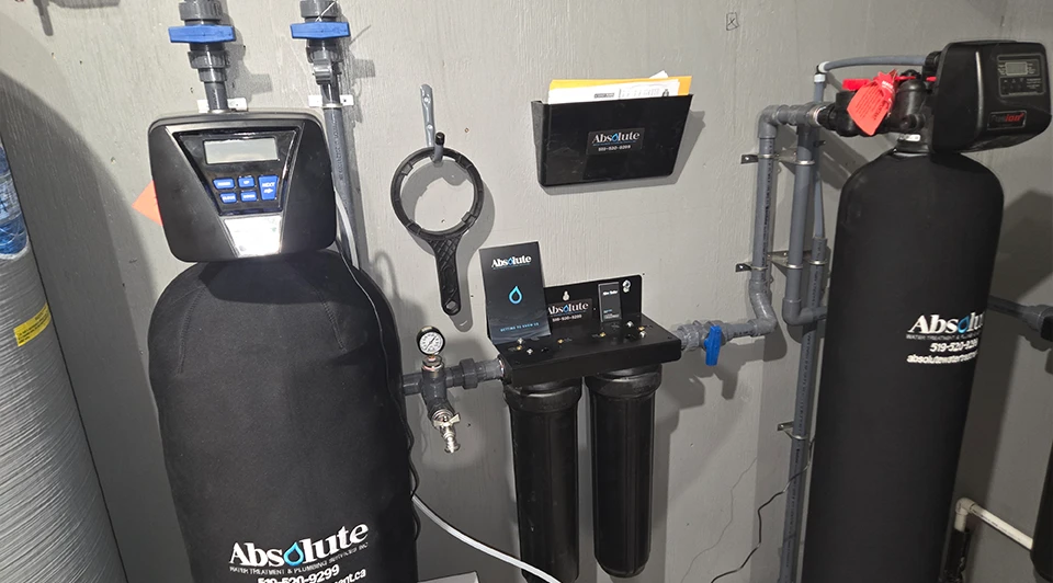 Custom Deluxe iron and sulphur removal water treatment system installed in a rural Ingersoll Ontario home